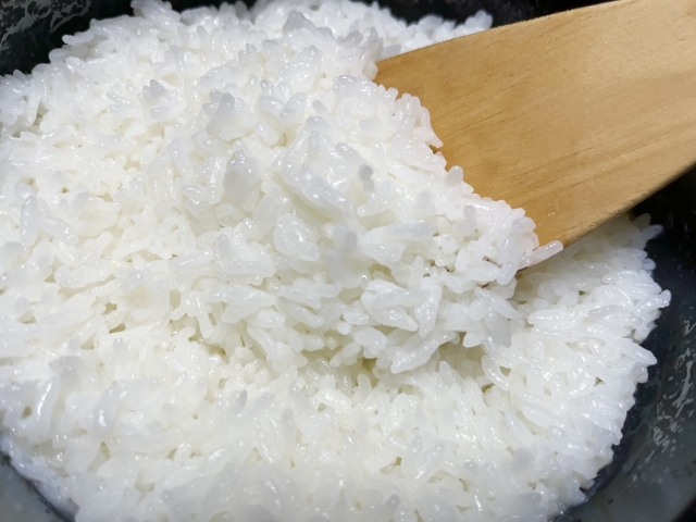 Close up photo of cooked white rice