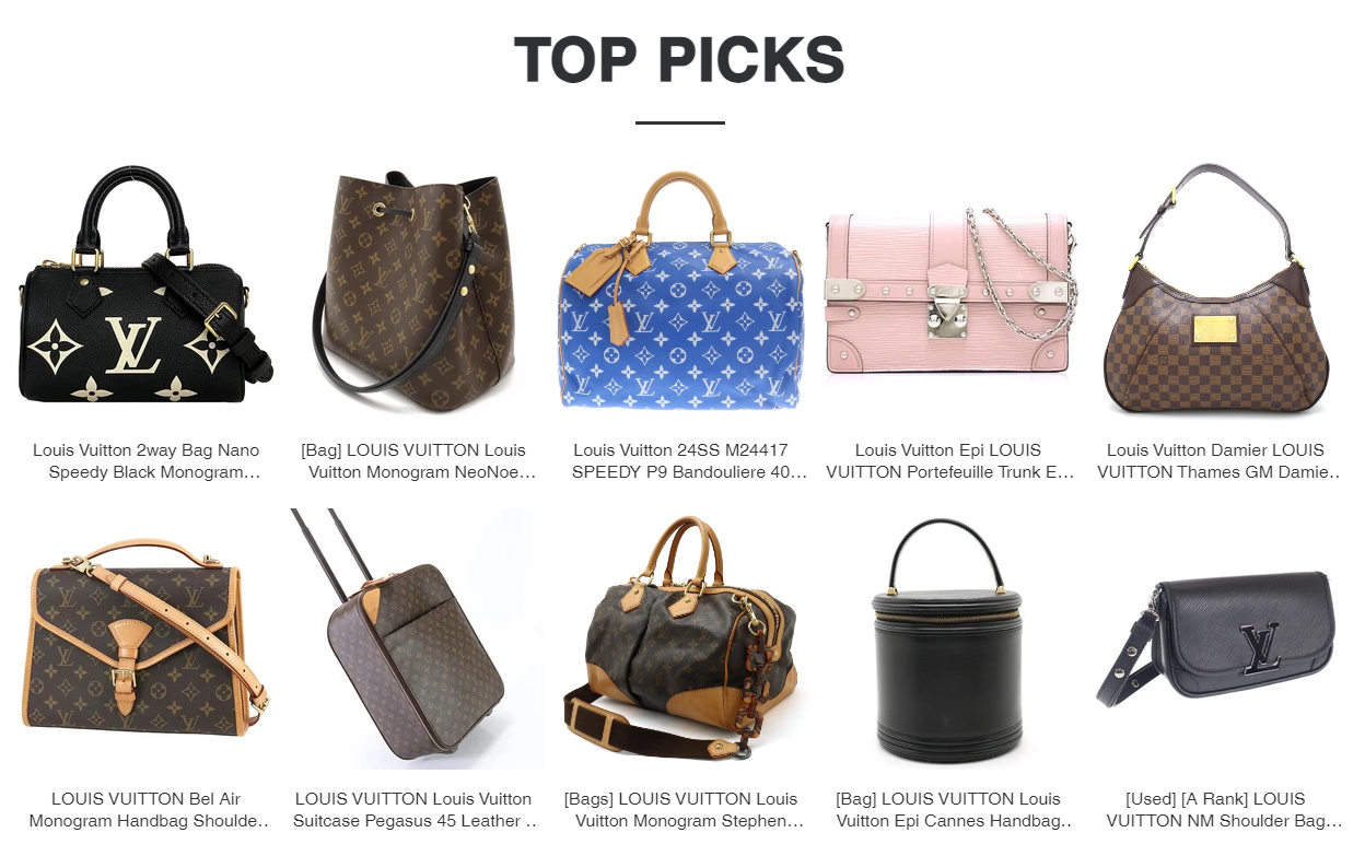 ZenPlus Louis Vuitton page with different bags