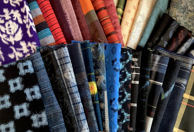 Different types of a typical fabric dyed and produced in Kurume, Japan 