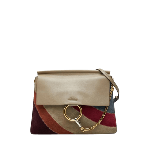 Pre-owned Chloe Faye shoulder bag in greige and multicolored leather and suede.