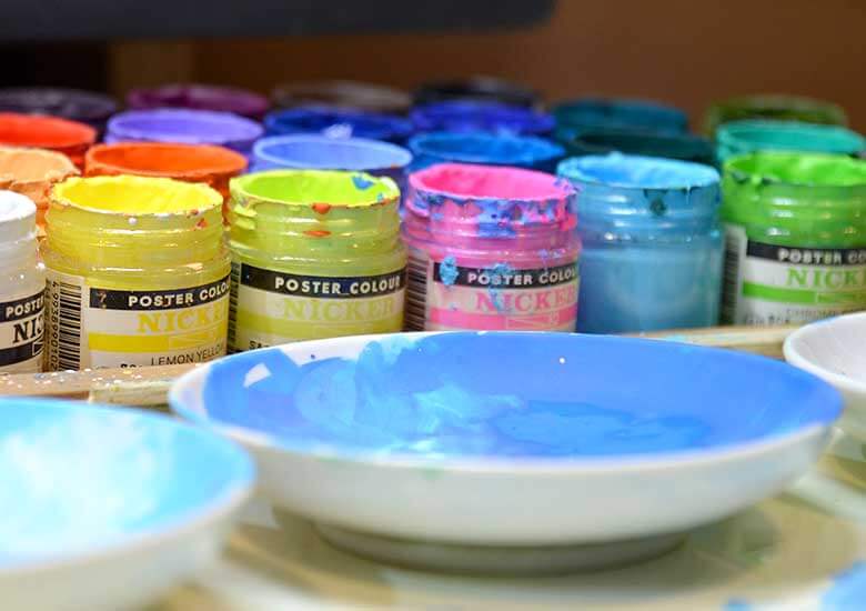 Close up of different types of Nicker paints 