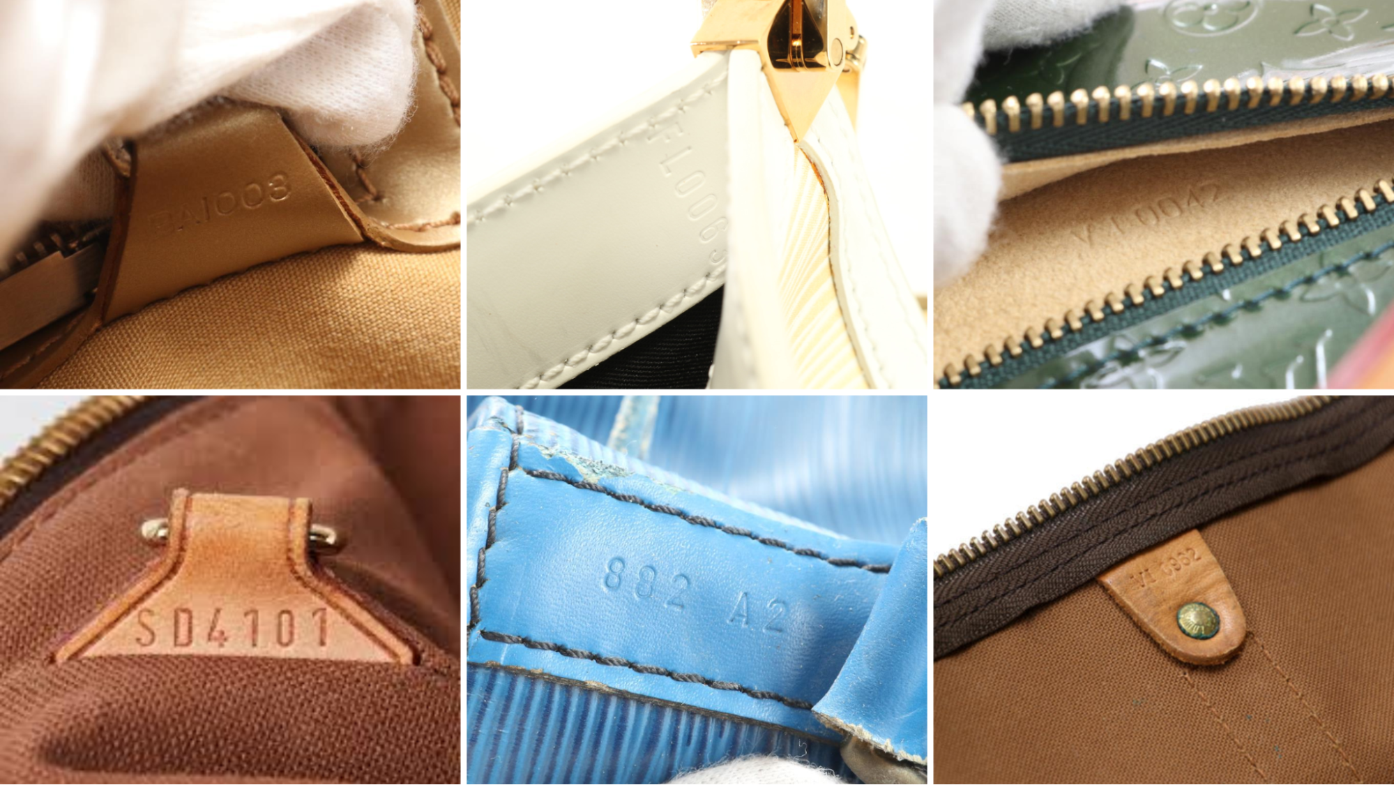 Different examples of codes inside Louis Vuitton bags