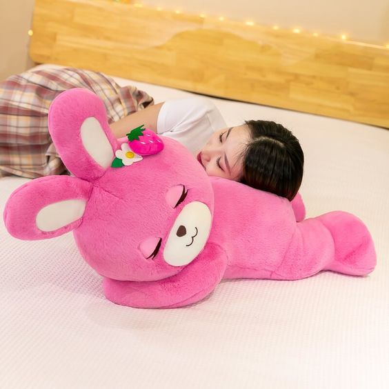 A person using a plushie as a pillow