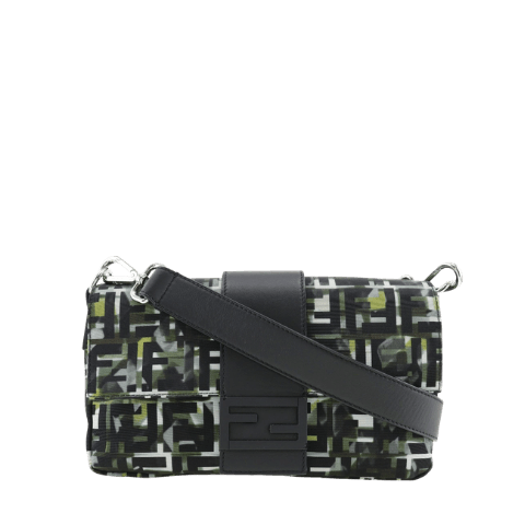 FENDI Mamma Bucket Shoulder Bag, 3-Way Body, Clutch, Zucca Camouflage Pattern, 7VA472, Nylon, Made in Italy, Black, Crossbody, Shoulder, 3-Way, Magnetic closure, Unisex, Pre-owned, Rank A