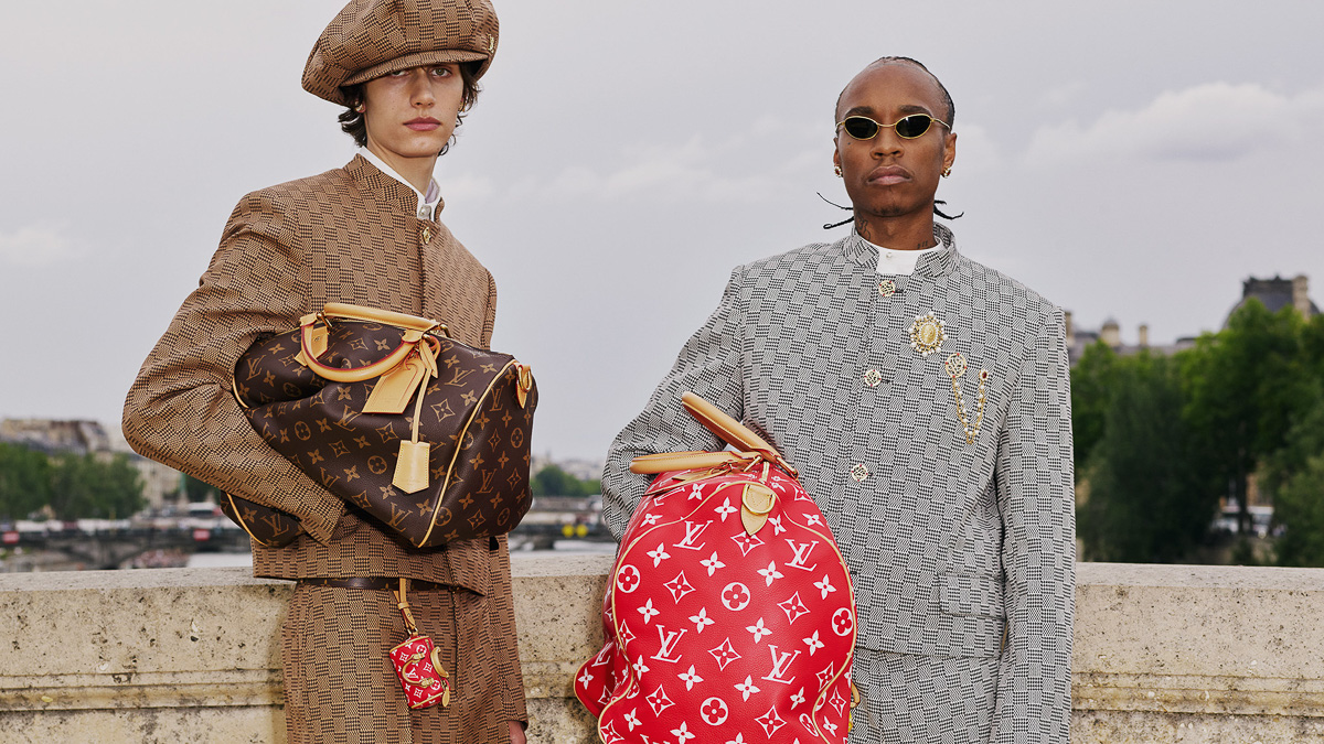 Models showing the new Speedy bags at the Louis Vuitton show in 2023