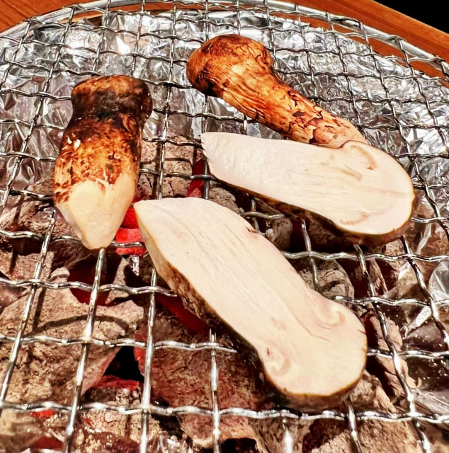 Grilling the Matsutake over charcoal is a popular way to eat these mushrooms.