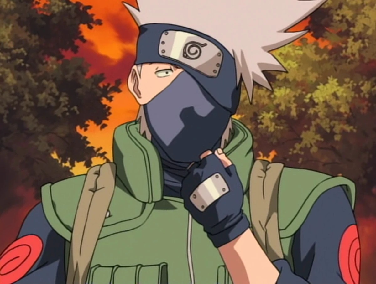 Kakashi showing a mask under his mask