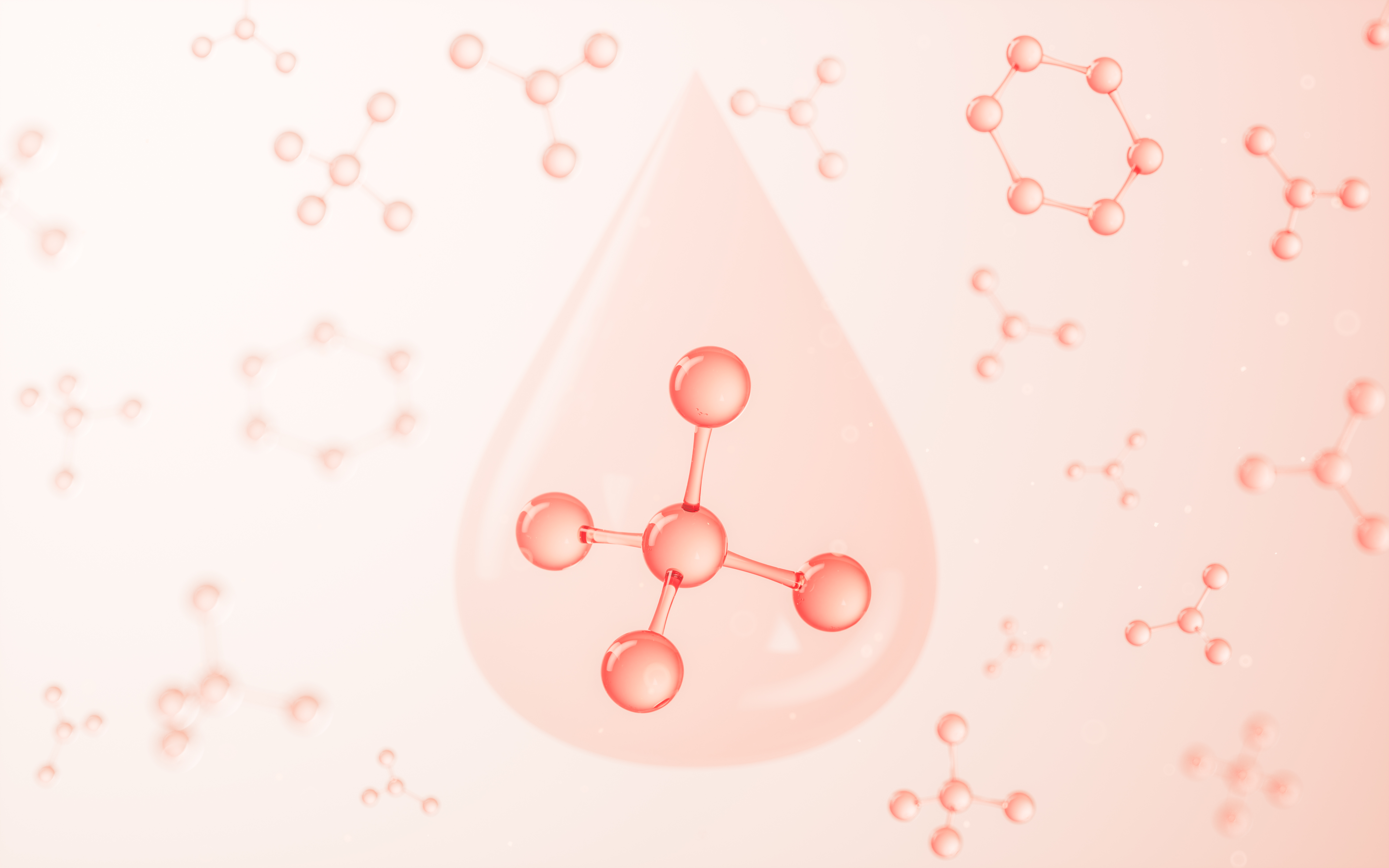 Molecular structure in pink teardrop shape on light pink background