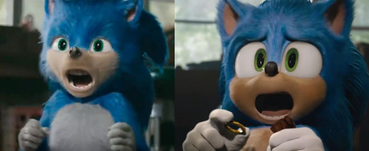 Sonic movie design before and after
