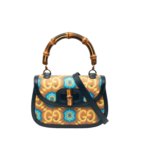 Gucci Bamboo Handbag/Shoulder Bag, 2-Way, 678489, Navy, Multicolored, PVC, Leather, Womens, Pre-owned