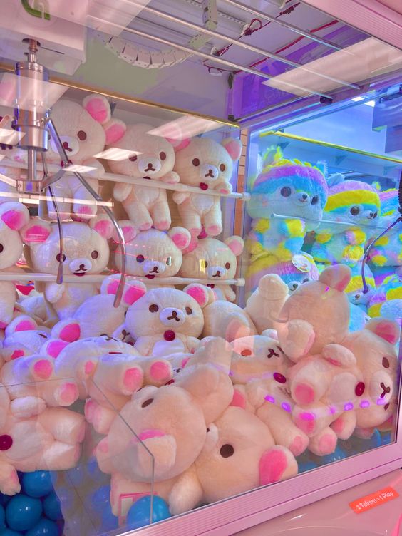 Claw machine stuffed with Korilakkuma plushies inside