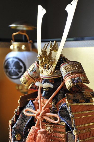 Close up of a samurai helmet and upper body armor