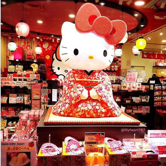 A human size ornament of the character Hello Kitty inside a Sanrio store in Japan