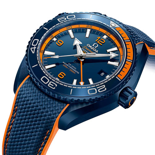 Close up of the Omega Seamaster Planet Ocean Big Blue