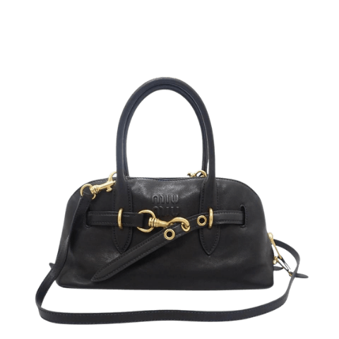 Miu Miu Aventure Top Handle 5BB168_2BBL_F0002 2-Way Shoulder Bag in Black Lambskin with Gold Hardware. Pre-owned. Womens. Rank A.