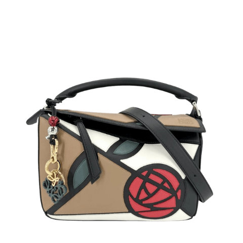 Loewe 2-Way Womens 10th Anniversary Puzzle Bag Handbag Shoulder Bag Crossbody Bag Mackintosh Floral LOEWE Leather Brown Black Silver Hardware Excellent Condition [Pre-owned]