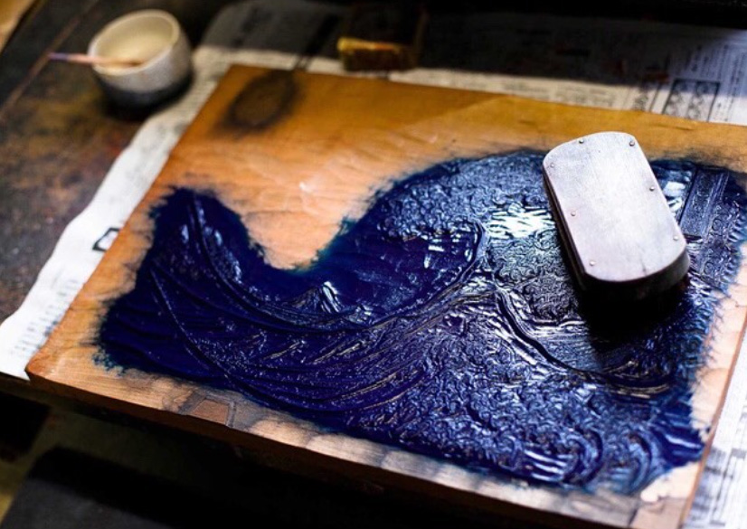 One of the woodblocks used to print The Great Wave Off Kanagawa by Hokusai