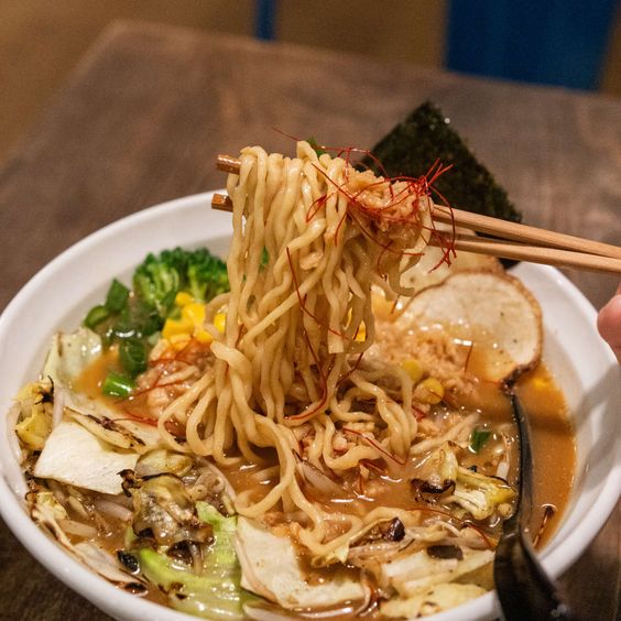 Close up image of a bowl of vegan ramen