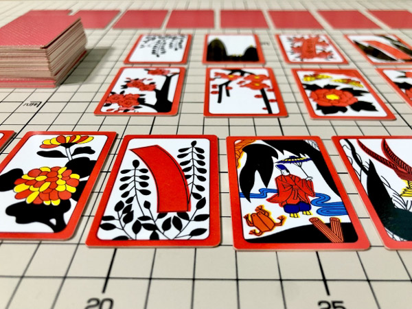 Set of Hanafuda cards laid out on a table