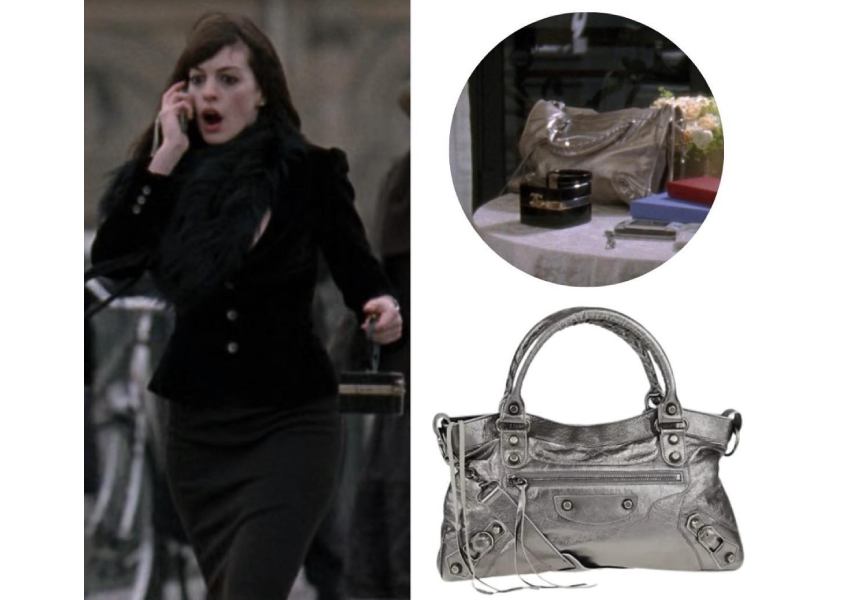 Scene from The Devil Wears Prada featuring the Balenciaga City Bag, a defining cool-girl accessory of the mid-2000s