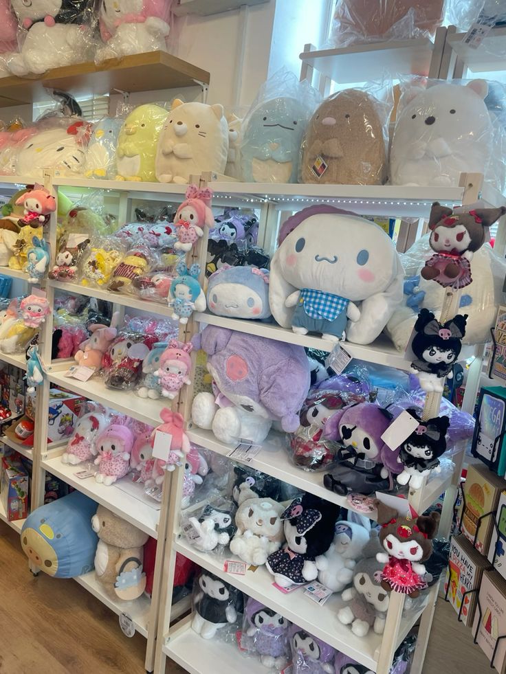 Shelves filled with different plushies commonly found in Japan