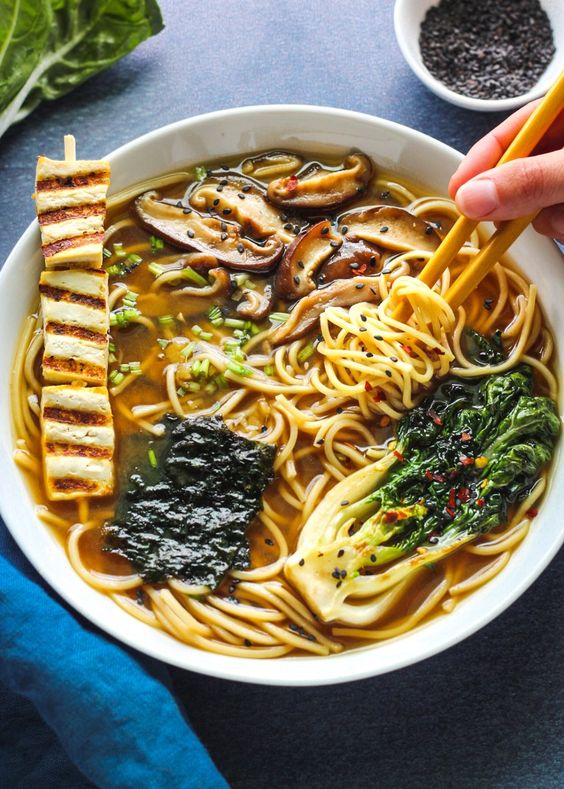 A close up image of a bowl of vegan ramen