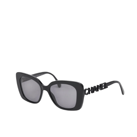 Chanel Logo Coco Mark Polarized Sunglasses, Size 53 17 140, Black Plastic, Womens, CHANEL [Used]
