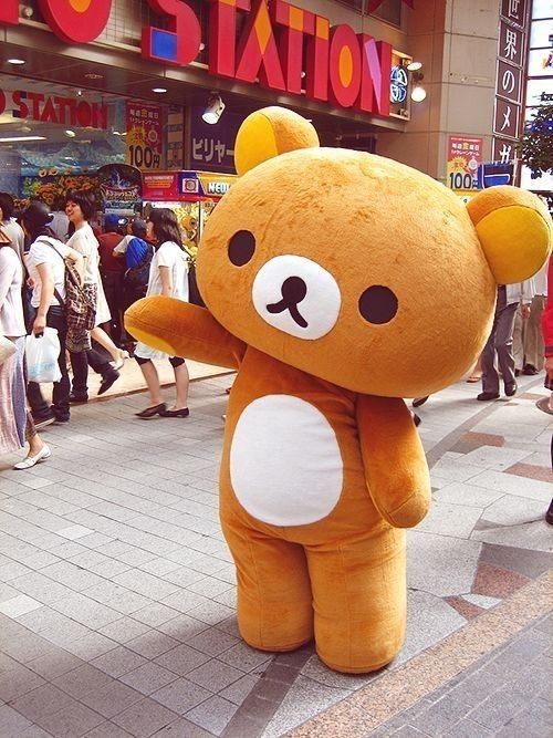 A giant Rilakkuma character in the middle of the street in Tokyo