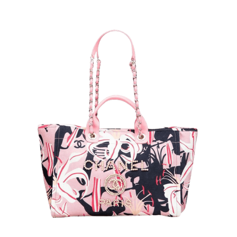 Pre-owned Chanel Deauville Tote Bag, Pink Multicolor Velour Leather, Womens