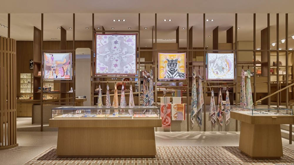 Inside an Hermes retail store.