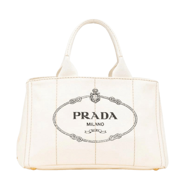 Pre-owned Prada Canapa M Handbag Tote Bag BN1877 Ivory White Canvas Women's PRADA