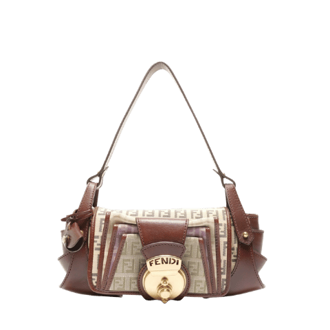 Pre-owned Fendi Zucchino Canvas Shoulder Bag, Brown, WS26483