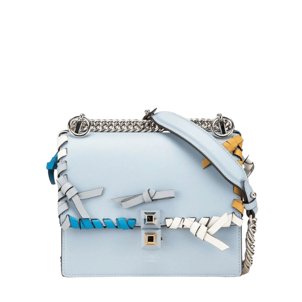 FENDI Kan I Mini Ribbon Chain Shoulder Bag Handbag 8MO381 Light Blue Silver Leather Ladies [Used]