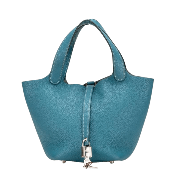 Pre-owned Hermès Picotin Lock PM Handbag in Blue Jean Taurillon Clemence Leather for Women