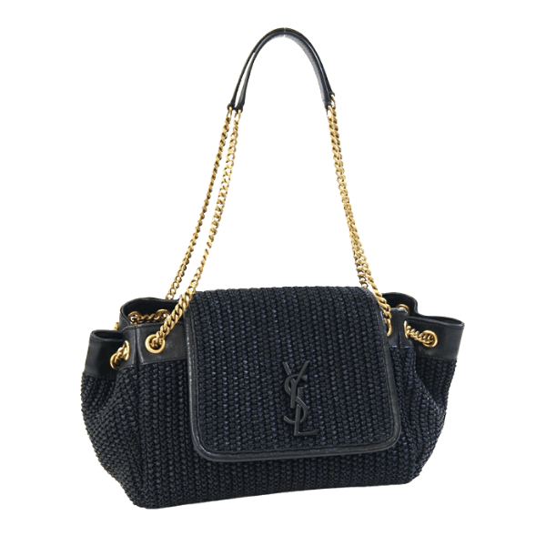 Pre-owned Saint Laurent Nolita Handbag 607465 in Black Raffia and Leather with a Chain Shoulder Strap and Logo. Women's. SAINT LAURENT | Saint Laurent Bag, Designer Bag, Chain Strap, Shoulder Bag, Vintage