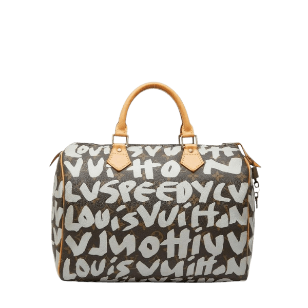 Pre-owned Louis Vuitton Monogram Graffiti Speedy 30 Handbag/Boston Bag M92194 in Brown and White PVC Leather. Women's.