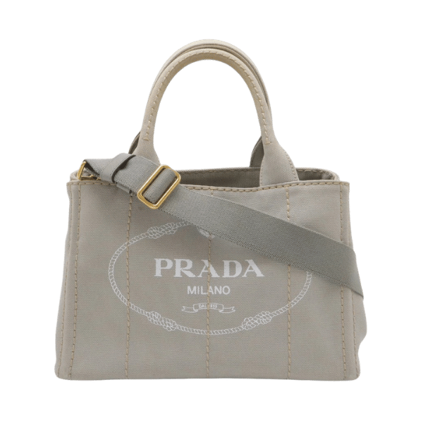 PRADA CANAPA Tote Bag Handbag 2WAY Shoulder Bag Stripe Shoulder Canvas Light Gray 1BG439 [Used]