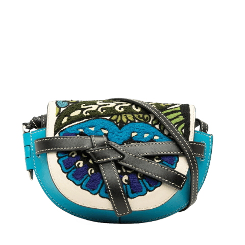 LOEWE Gate Mini Floral Crossbody Shoulder Bag Pouch Blue Multicolor Leather Womens [Used]