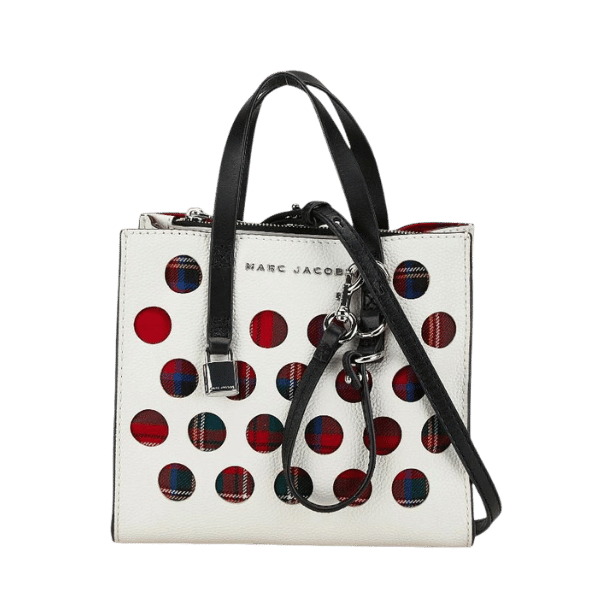 Marc Jacobs Check Mini Grind Handbag Shoulder Bag 2-Way White Red Leather Womens [Used]
